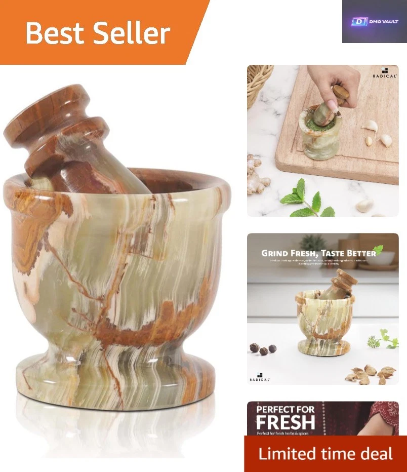 Compact 2.5-Inch Green Marble Mortar and Pestle Set - Ideal for Pastes & Sauces