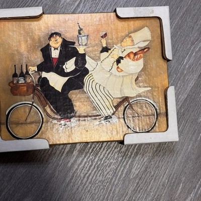 Jennifer Garant Canvas on Boxed Wooden Frame, Chef w/Waiter on Bike