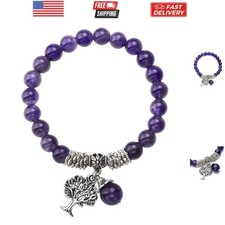 8MM Purple Amethyst Natural Gemstone Life Tree Lucky Charm Stretch Bracelet