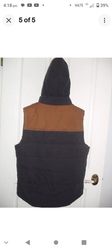 L Warm URBAN JEAN CO NAVY TAN PUFFER VEST Removable Hood Zip Plus Studs NWT $59 - Picture 3 of 4
