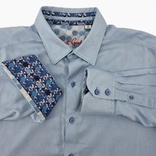 Robert Graham Classic Fit Blue Textured Flip Cuff Button Down Shirt Men's Size L