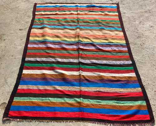 Vintage Handmade Traditional Mexican striped Kilim Floor Rug Carpet 236x142 cm