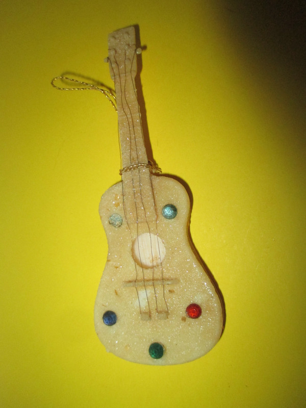Vintage Christmas Ornament Guitar Musical Hard Plastic Mica Jewels