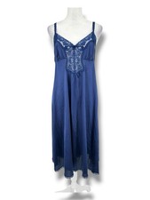 Vtg Vanity Fair Lace Trim Nightgown Slip Midi Dress Sz 36 Blue Y2K Coquette USA