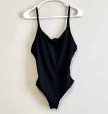 Aerie Women's One Piece Full Coverage Textured Swimsuit Black Size Small Long