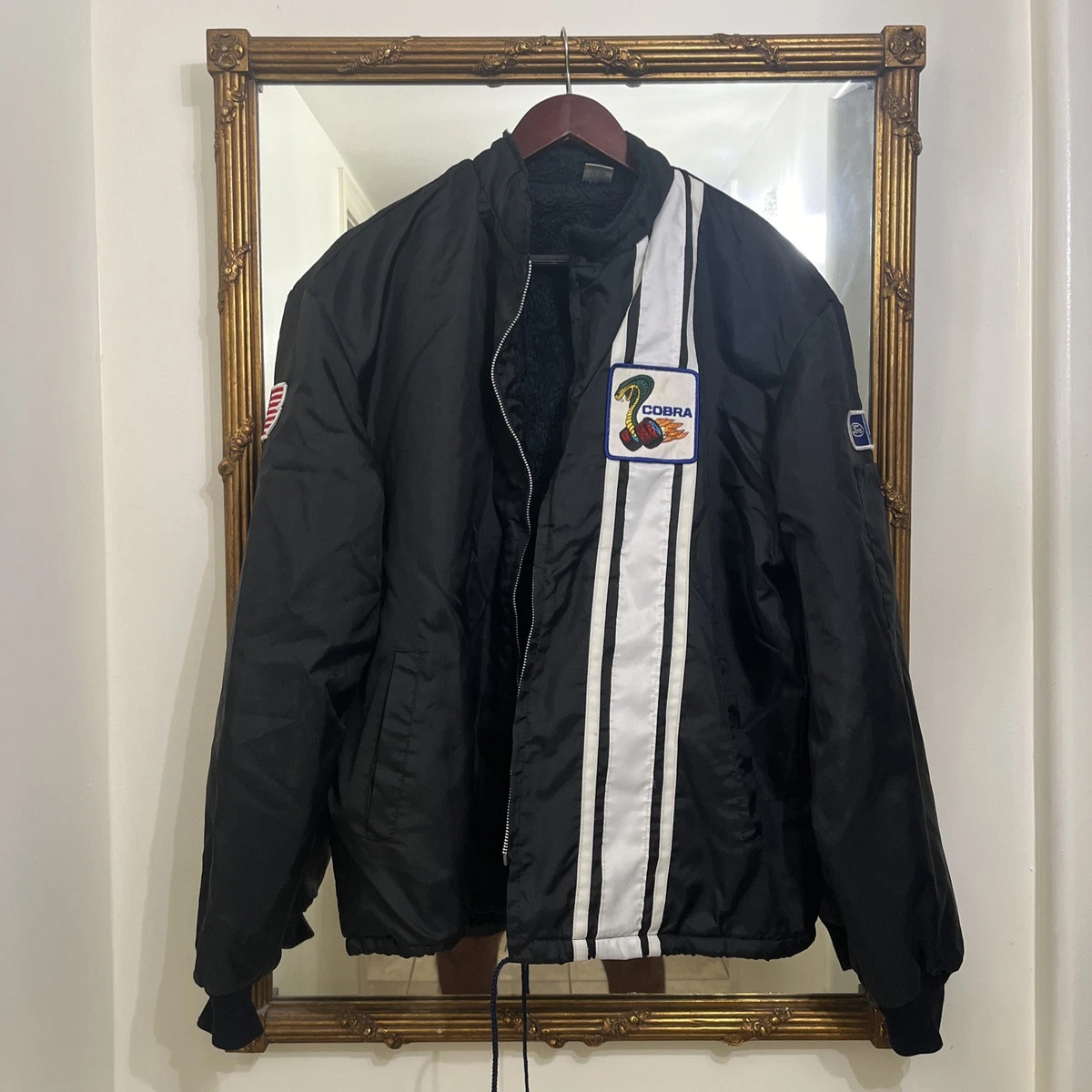 70s USA製 FORD COBRA ナイロン レーシングジャケット ナス紺 Vintage Mens 1970's Ford Cobra Mustang Racing Jacket Large Nylon