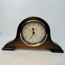 Vintage Bulova Mantel Shelf Clock Dark Brown Wood Table Clock Works