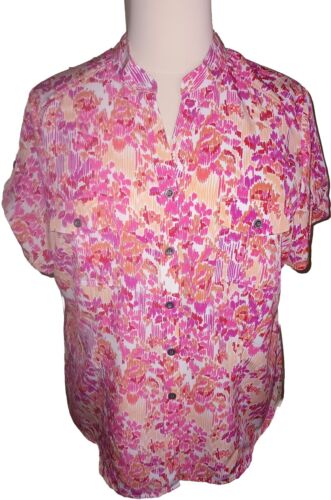 NWT! Laura Scott 20/22W Pink Geometric Button Up Career Casual Polyester Top - Afbeelding 1 van 12