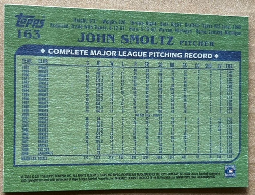 JOHN SMOLTZ HOF 2017 TOPPS ARCHIVES Card #163 NM-MT Condition - Picture 2 of 2