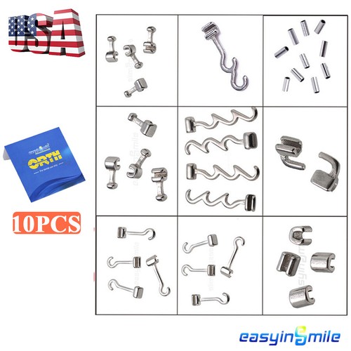 Dental Orthodontic Crimpable Hooks Sliding/Spiral Cross/Double Tube Stops 10Pcs  - Picture 1 of 23