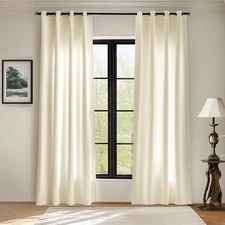 Ivory Velvet Curtains 96 Inches Long Light Filtering Thermal Insulated Grommet T