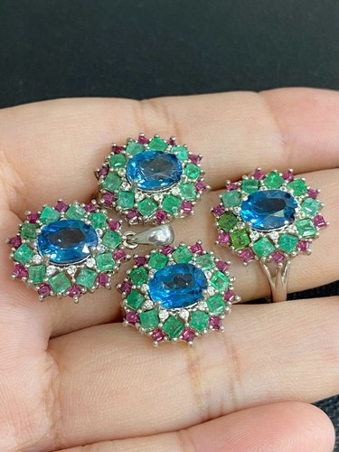 NATURAL LONDON TOPAZ 6X8 EMERALD RUBY STERLING SILVER 925 RING EARRING PENDENTS - 第 3/14 張圖片