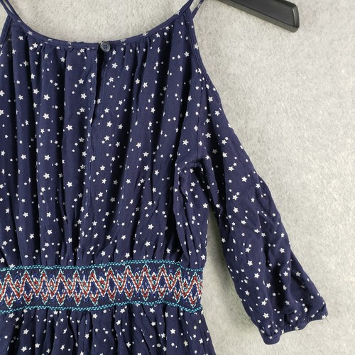 Kidpik Girls Dress 12 Blue Star Pattern Cold Shoulder Embroidery At Cinch Waist - Picture 11 of 13