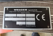 Typenschild Blanko Welger