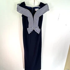 Vintage Aspeed Design Sheath Dress Size L Jeweled Bow Wrap Cold Shoulder US Made