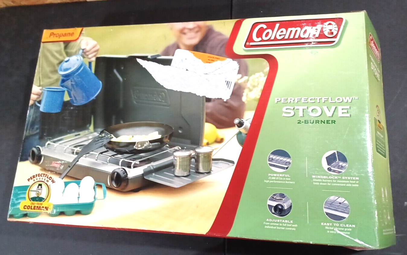 Coleman PerfectFlow 2Burner Propane Camp Outdoor Stove Black 2004 New