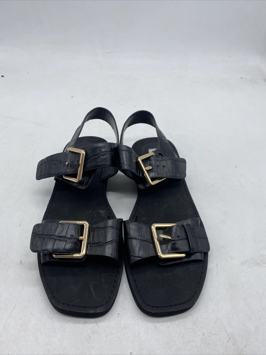 Steve Madden Santo Sandals Black Gold Buckle Crocodile Sole Women s Sz 9.5 D12