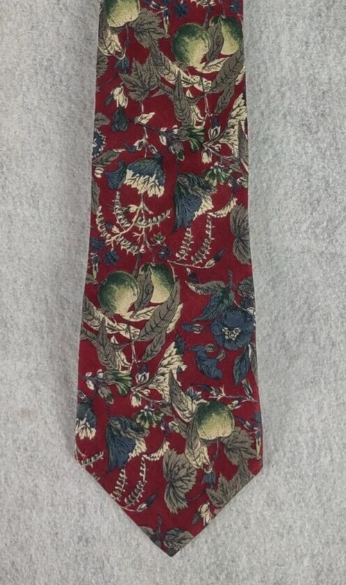 Corbata Domani Para Hombre Borgoña, Azul, Gris Verde, Patrón Floral 100% Seda Italiana Foto 2 de 4