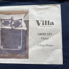 Villa Noble Excellence King Pillow Shams Navy White Greek KeyPair