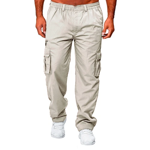 Mens Cargo Pants Lightweight Casual Summer Pants Pocket Elastic Waist Belt - Picture 15 of 19