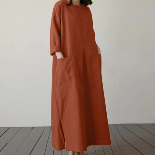 Langes lässiges lockeres Baumwollkleid Vintage Kaftan Maxikleid für Damen UK - Bild 7 von 28