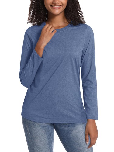 Damen Baumwolle Rundhalsausschnitt T-Shirt Langarm Freizeit Trainingsshirts Sport Arbeit Tops - Bild 141 von 150