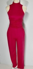 Vtg Women's 70s Fuchsia Halter Top. Jumpsuit Knit S/M 1970s Tappers Leg