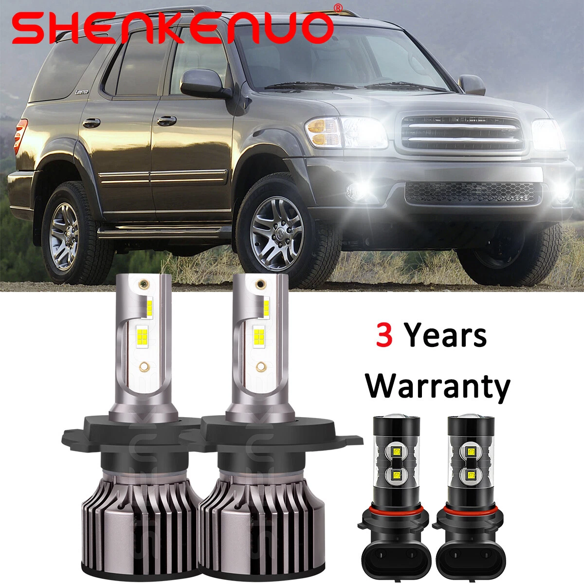 LED Headlight Hi/Low Beam Light Fog Light Bulbs Kit For Toyota Sequoia 2001-2007