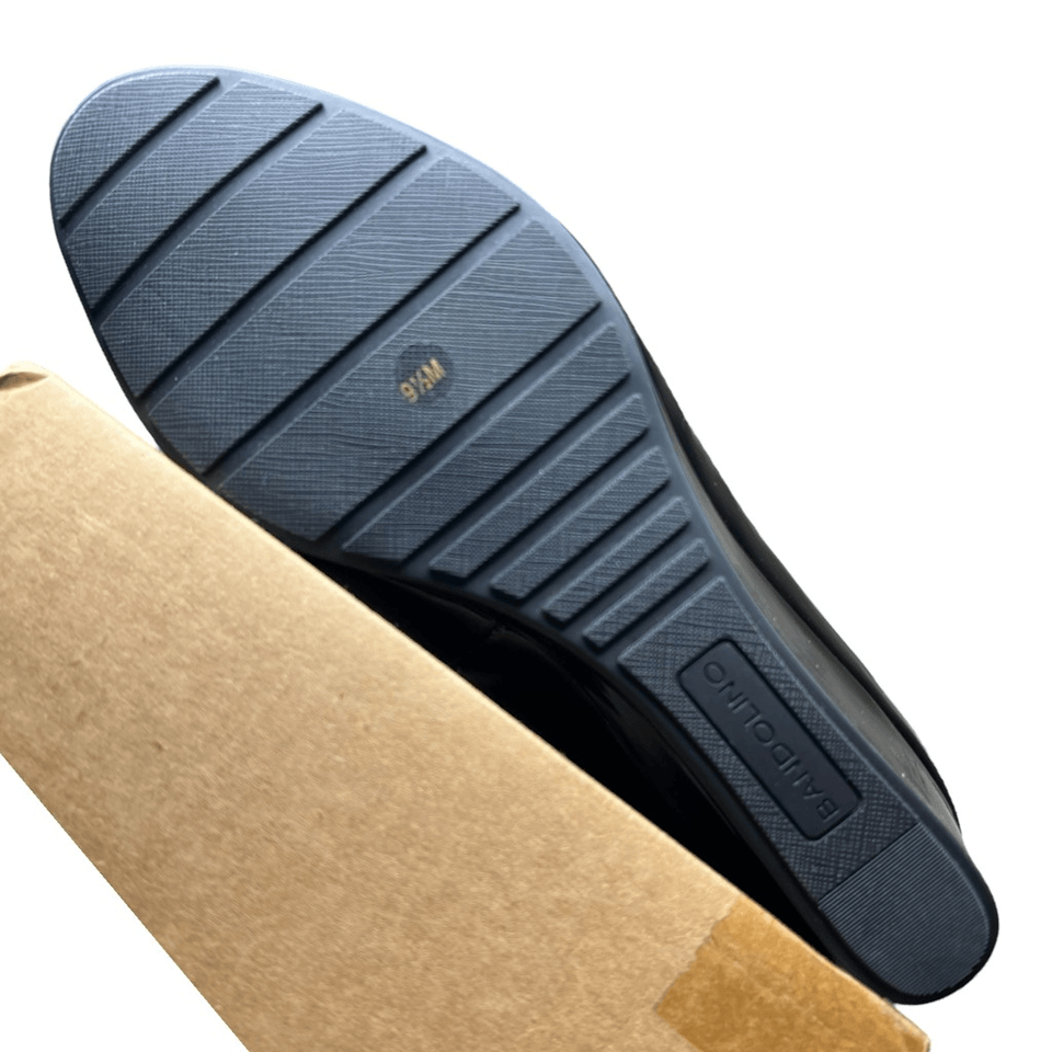 NEW Bandolino Women's Candra Peep Toe Wedge Nlack Patent Dress Pumps 9 ...