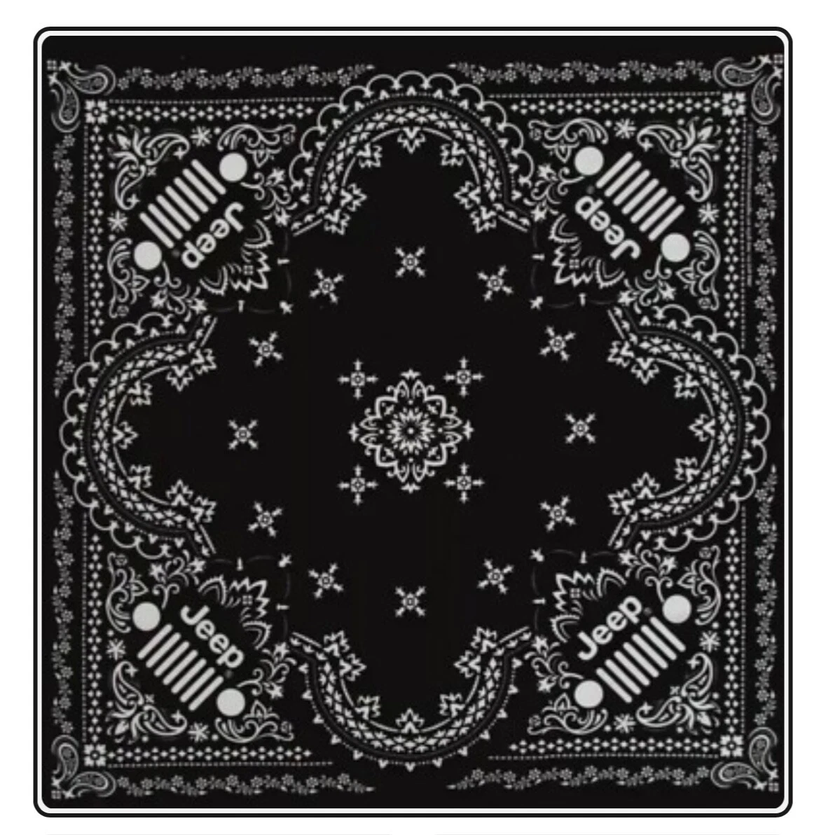 Official Licensed JEEP Bandana NWT, Classic Black & White Grill & Logo, 21”x21”