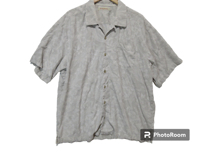 Sz 2XL XLX Tommy Bahama Grey Floral Hawaiian Shirt 100% Silk