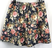 Vintage HandMade Mini Skirt M Blue/Pink Floral Peasant Roses Boho 28"W Cottage