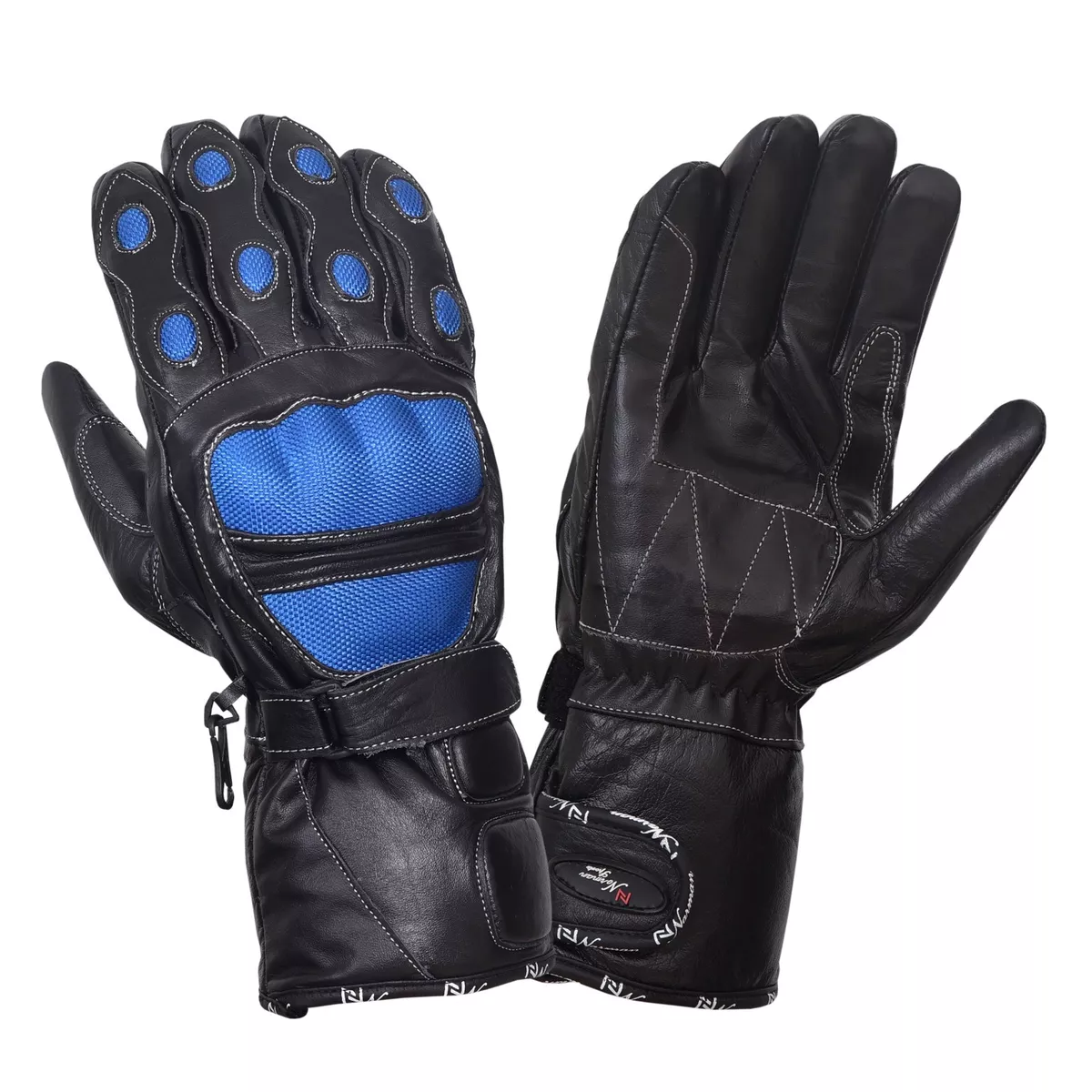 WINTER WATERPROOF MOTORCYCLE MOTORBIKE TOURING BIKE GLOVES LEATHER BLUE KNUCKLES