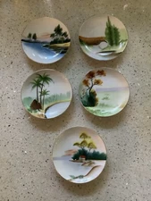 Set Of 5 Chikaramachi Hand Painted 4” Plates 1920’s-40’s made by NORITAKE
