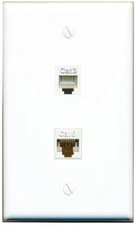 1 RJ11 RJ12 Phone Port and 1 CAT6 White Ethernet Port Wall Plate