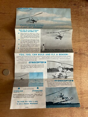 #ad Bensen Aircraft Copter Flying Brochure Order Form Advertising Vintage Whirlybird $19.95