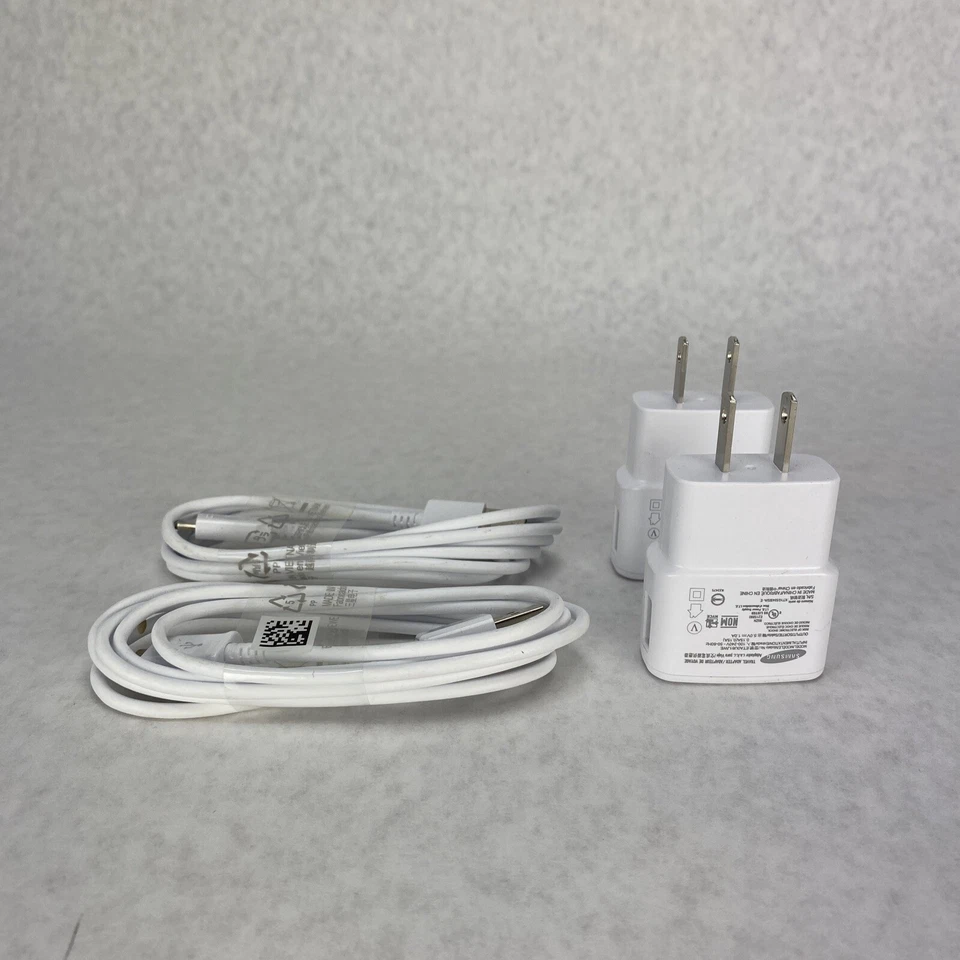Lote de 2 cargadores de pared OEM Samsung ETAOU61JWE 2.0 amperios y cable ECB-DU4EWE de 5 pies Foto 3 de 4