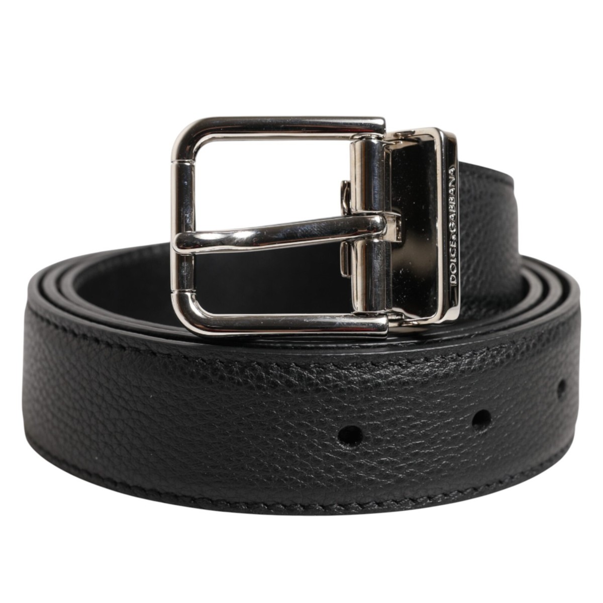 DOLCE & GABBANA Belt Black Calf Leather Classic Metal Buckle
