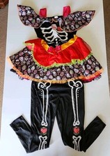 Sugar Skull Day Of The Dead Light Up Tested Girls Halloween Costume Sz M 8-10