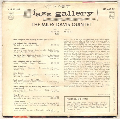 MILES DAVIS "TADD'S DELIGHT" EP 1959 PHILIPS 429 603 - Picture 2 of 4