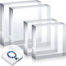 4 Pieces Acrylic Square Display Block Clear Polished Cube Display Stand