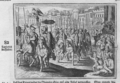 1700 Fidenae Tapferkeit fortitude Reiter Antike antiquity Kupferstich Merian
