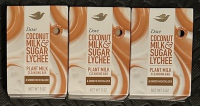 Dove Coconut Milk Sugar Lychee Plant Milk Cleansing Bar 5 oz Pack of 3