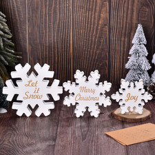 3-Pack Wooden Snowflake Decor Signs, Merry Christmas Table Decor, Winter Home De