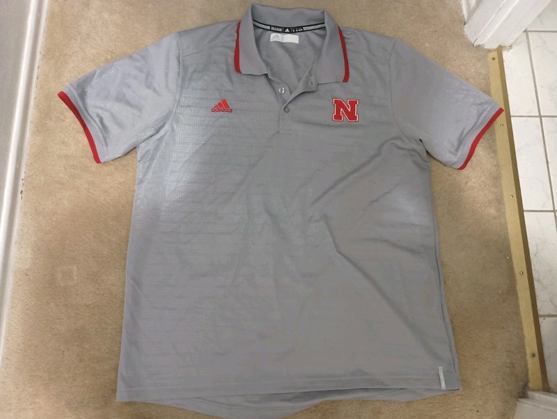 Nebraska Cornhuskers Size XL Adidas Climalite Gray Golf Polo Shirt
