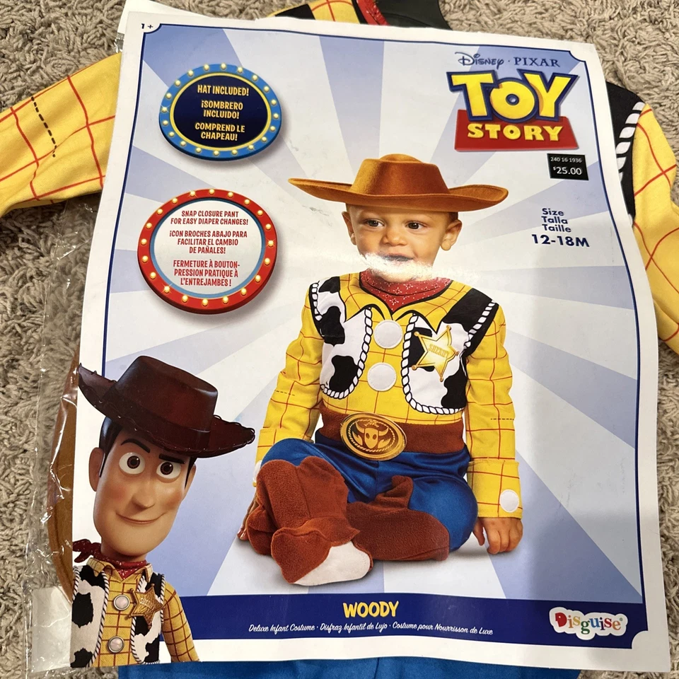 Disney Pixar Toy Story Woody Disfraz de Halloween con Sombrero Talla 12-18 Meses Foto 2 de 4