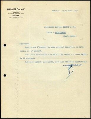 Rechnung 1925 Guilliet Fils & Cie in Auxerre Dep 89 Yonne