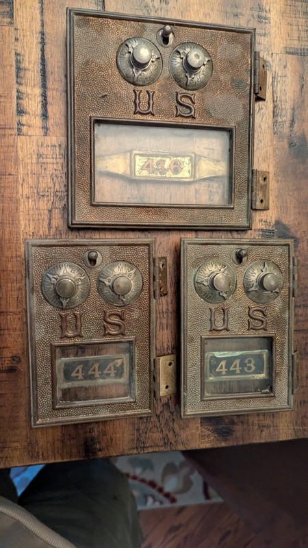Antique Indianapolis Lock Co. US Post Office PO Box Brass Doors w/Double Locks