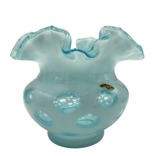 Fenton blaue Münze Punkte opalisierend gekräuselt gekräuselter Rand Vase 4 Zoll - Bild 4 von 6