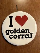 I Heart Golden Corral Vintage Pinback Button 2.5" I Love Golden Corral 1980’s